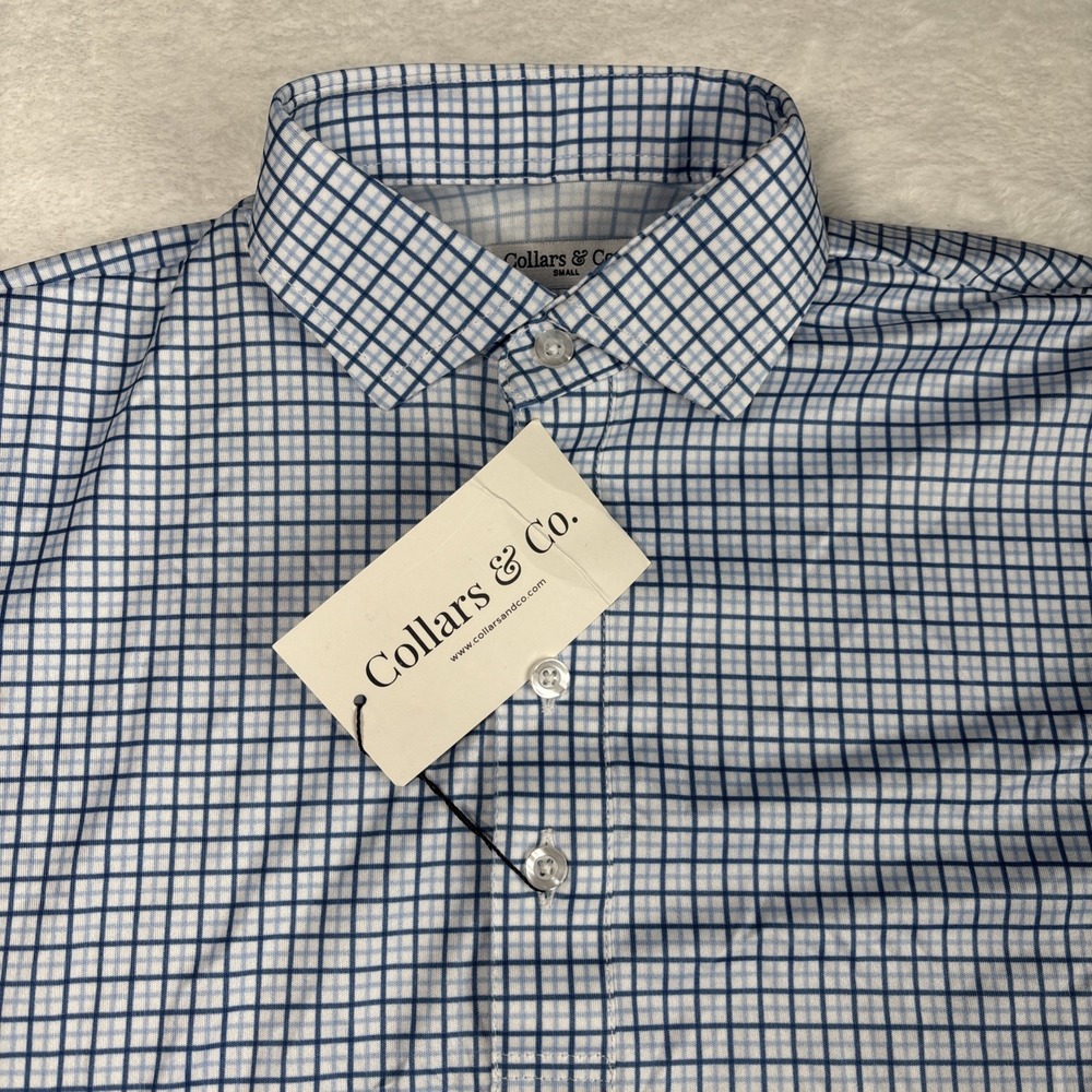 Collars and Co NWT Semi-Spread Collar Polo Blue Tattersall - Size Small